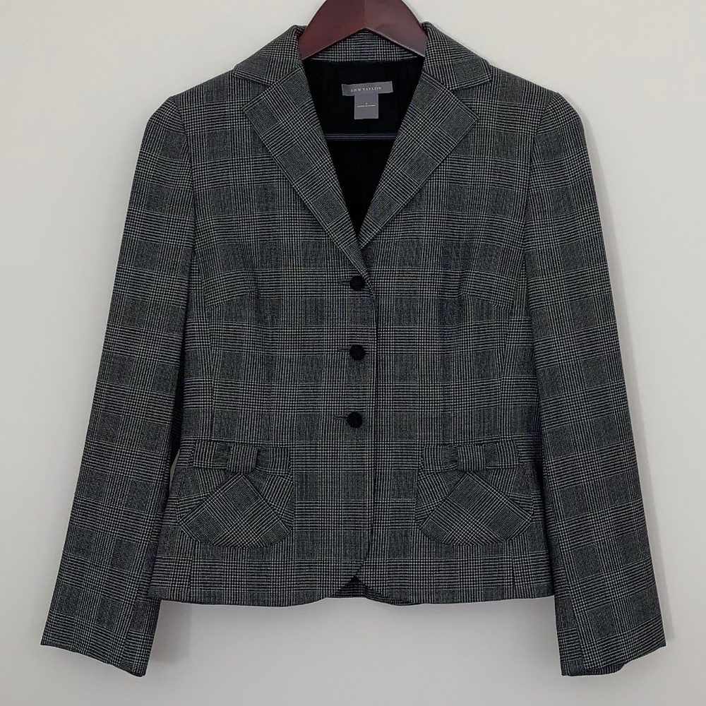Ann Taylor Suiting Jacket - Black/White Glen Plaid Size 2
